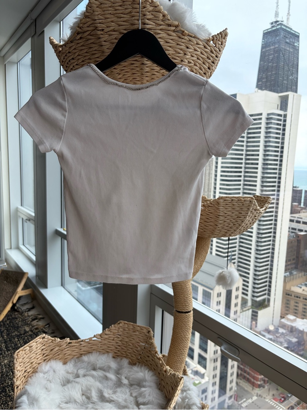 Zara White Short Sleeve Ribbed Tee